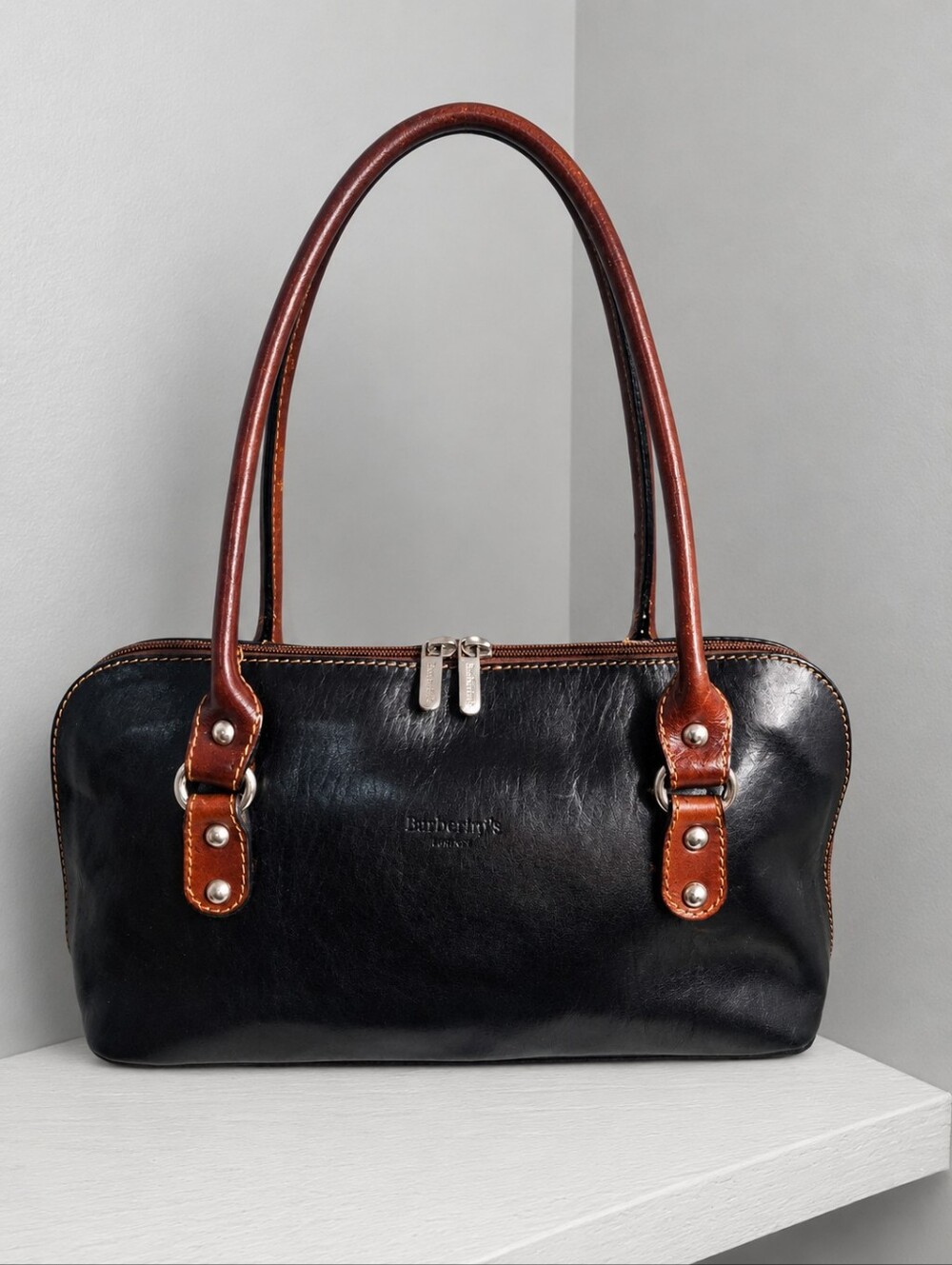 Barberini's Firenze Vintage Italian Black Leather Shoulder Bag Made in Italy
